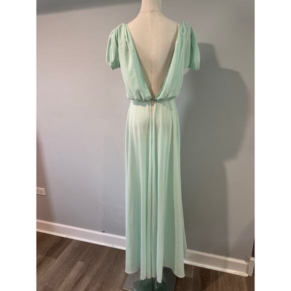 Women's Teal Gown Dress Short Sleeve Chiffon Split Open Back Size 36 - Picture 4 of 8